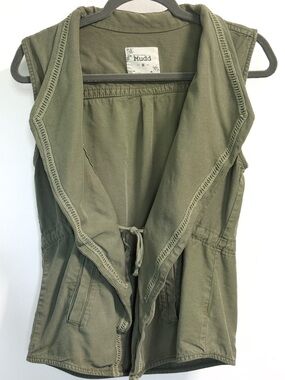 Mudd Olive Green Tencel Open Front Vest M Pockets